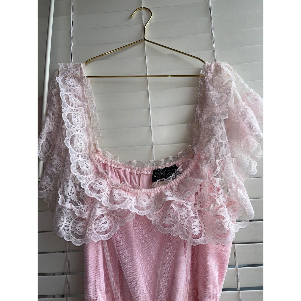 Steppin Out Los Angeles Vintage Pink Lace Maxi FLAWS Prairie Dress Cottagecore - Picture 2 of 10